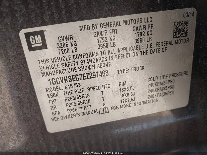 2014 CHEVROLET SILVERADO 1500 1LZ