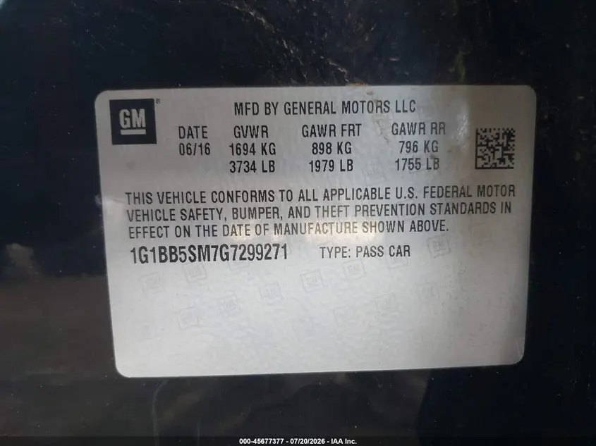 2016 CHEVROLET CRUZE LS MANUAL