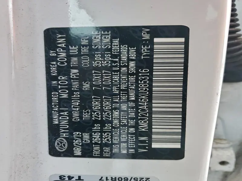 2019 HYUNDAI TUCSON SE  