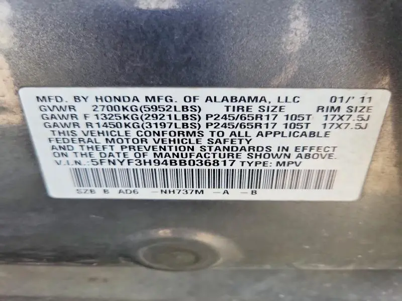 2011 HONDA PILOT TOURING  