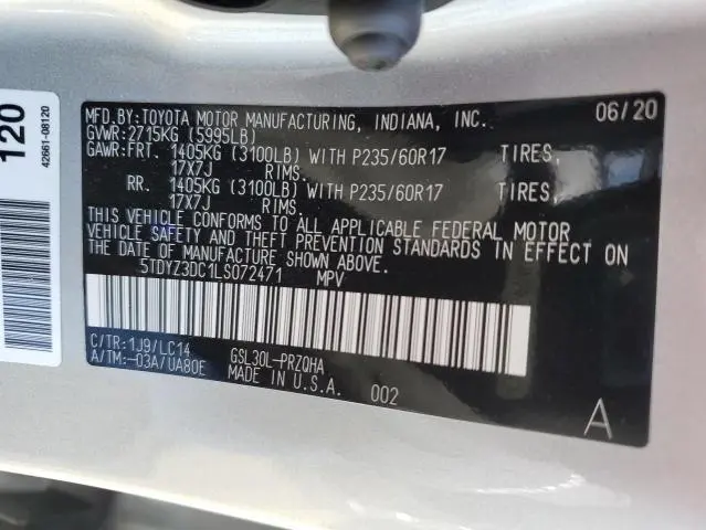 2020 TOYOTA SIENNA XLE 8-PASSENGER  