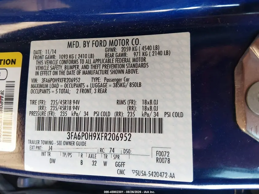2015 FORD FUSION SE
