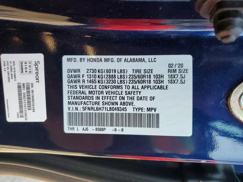 2020 HONDA ODYSSEY EXL  