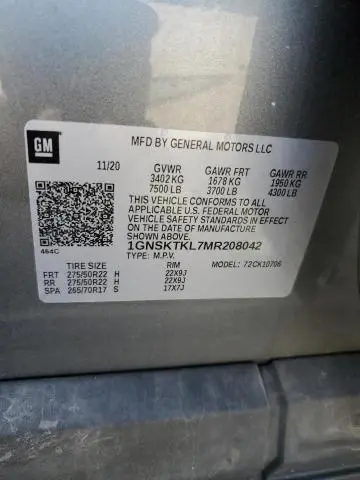 2021 CHEVROLET TAHOE K1500 HIGH COUNTRY  