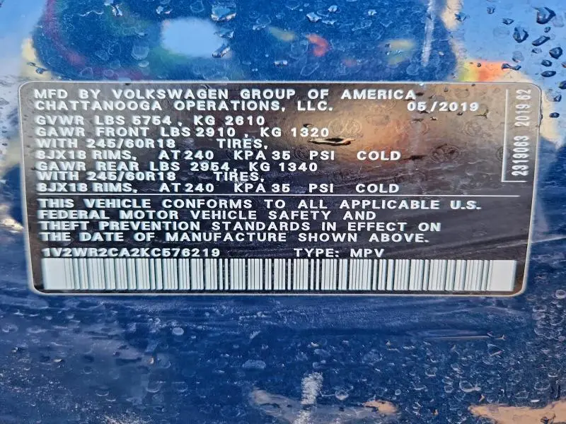 2019 VOLKSWAGEN ATLAS SE  