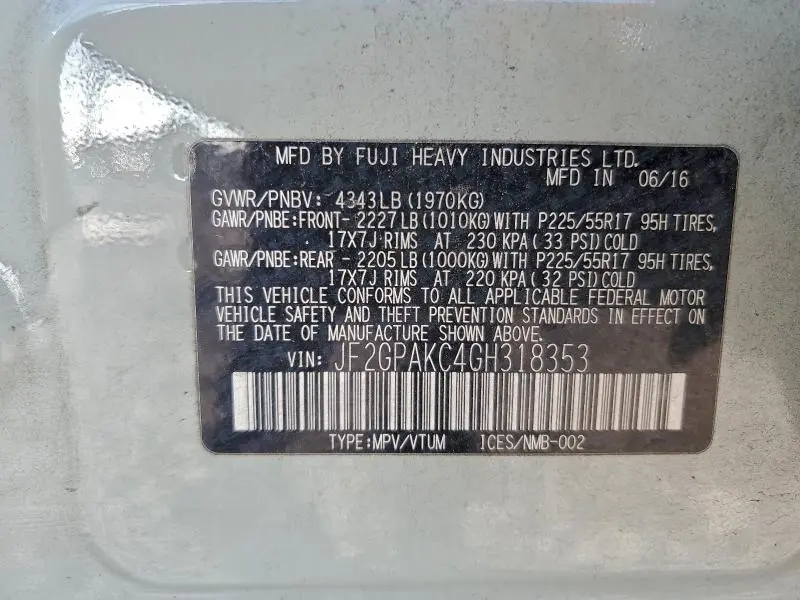 2016 SUBARU CROSSTREK LIMITED  