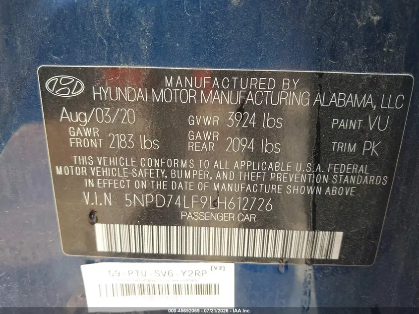 2020 HYUNDAI ELANTRA SE