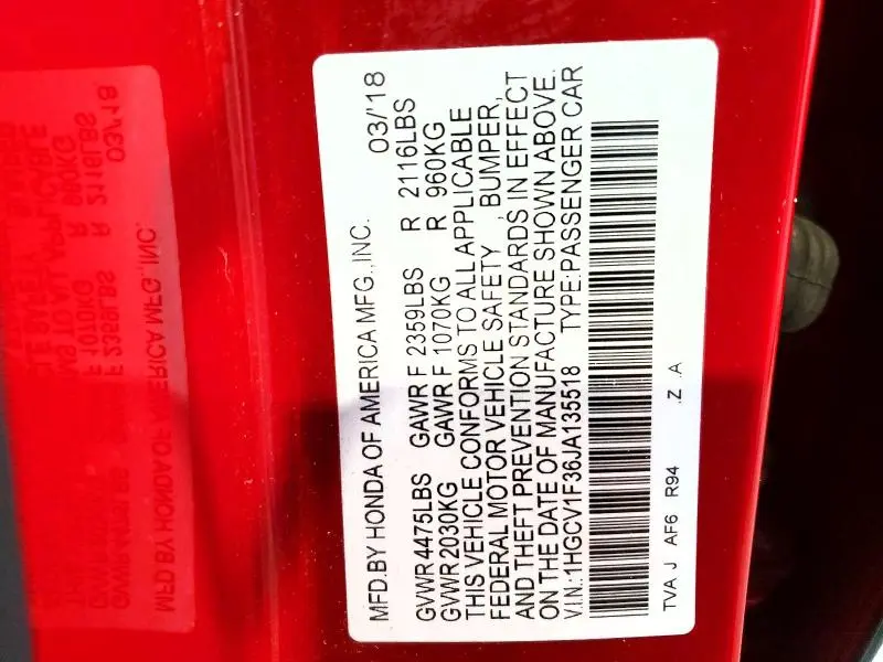 2018 HONDA ACCORD SPORT  