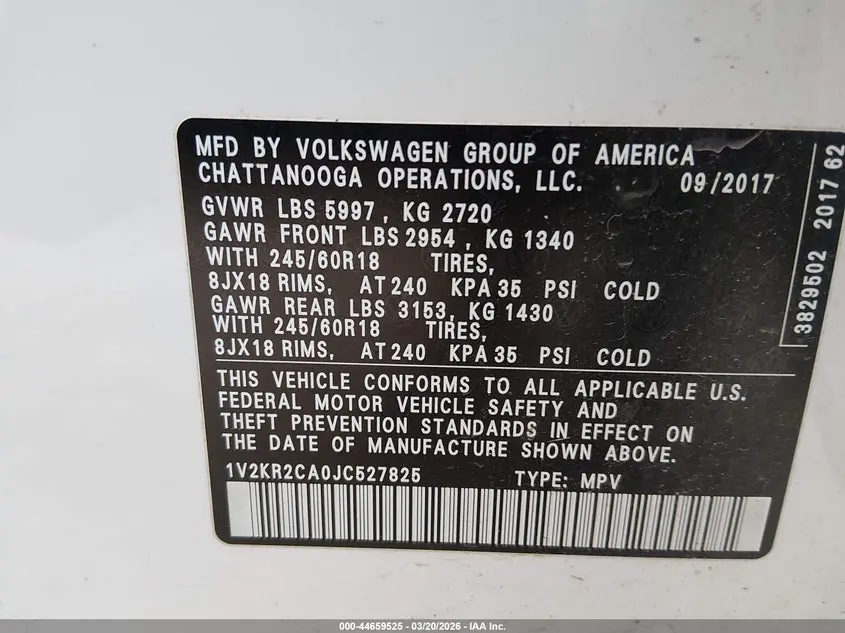 2018 VOLKSWAGEN ATLAS 3.6L V6 SE