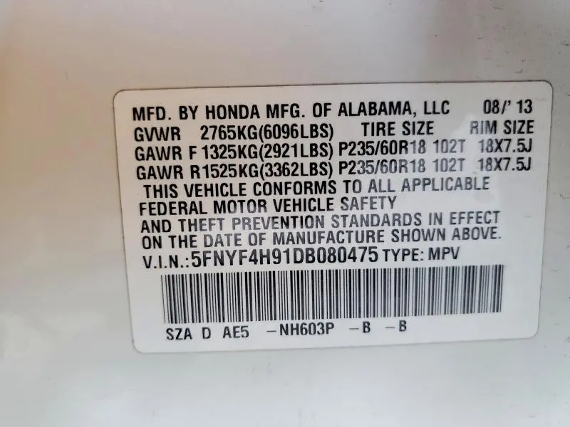 2013 HONDA PILOT TOURING  