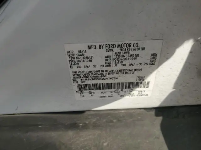 2016 FORD EXPLORER XLT  