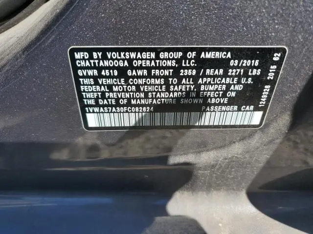 2015 VOLKSWAGEN PASSAT S