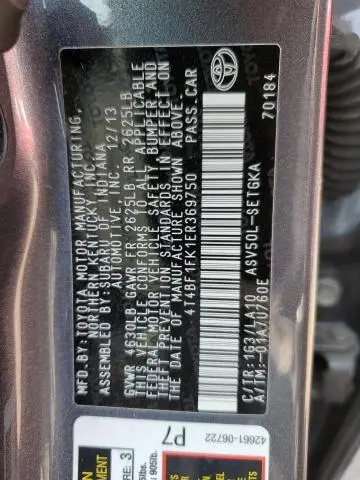 2014 TOYOTA CAMRY L  