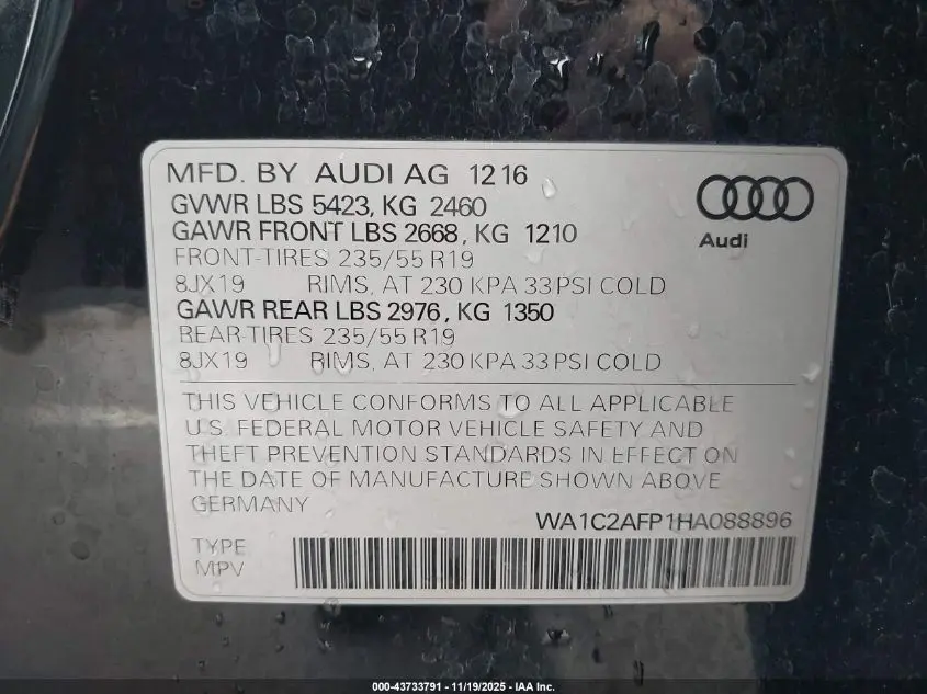 2017 AUDI Q5 2.0T PREMIUM