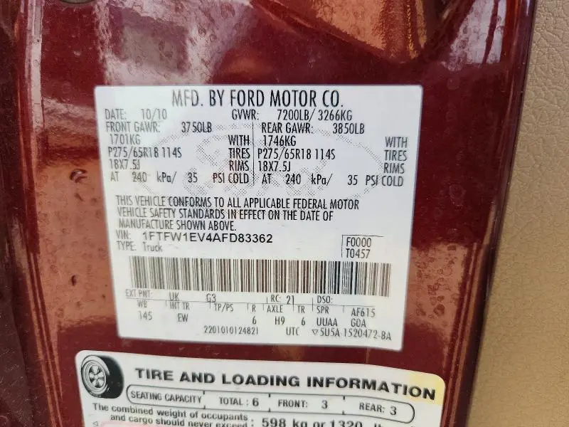 2010 FORD F150 SUPERCREW  