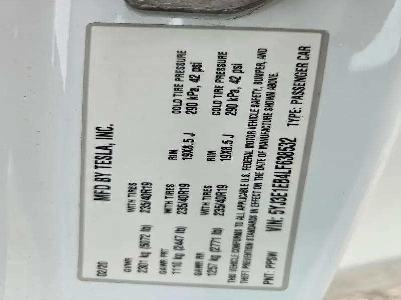 2020 TESLA MODEL 3   