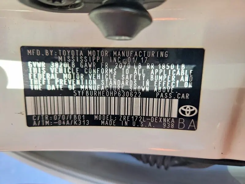 2017 TOYOTA COROLLA L  