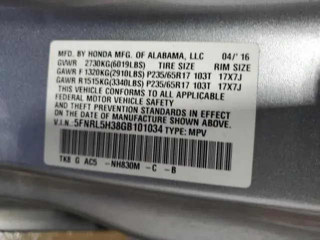 2016 HONDA ODYSSEY SE  