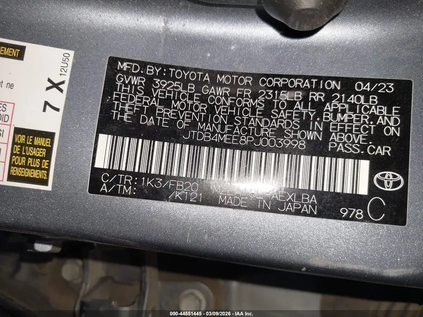 2023 TOYOTA COROLLA LE