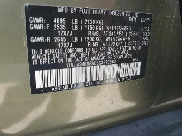 2016 SUBARU OUTBACK 2.5I  