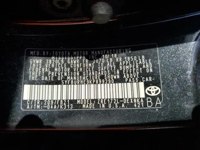 2019 TOYOTA COROLLA L  