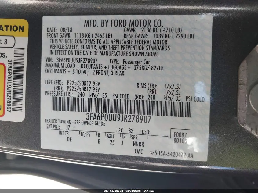 2018 FORD FUSION HYBRID S