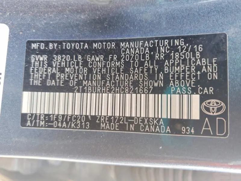 2017 TOYOTA COROLLA SE  