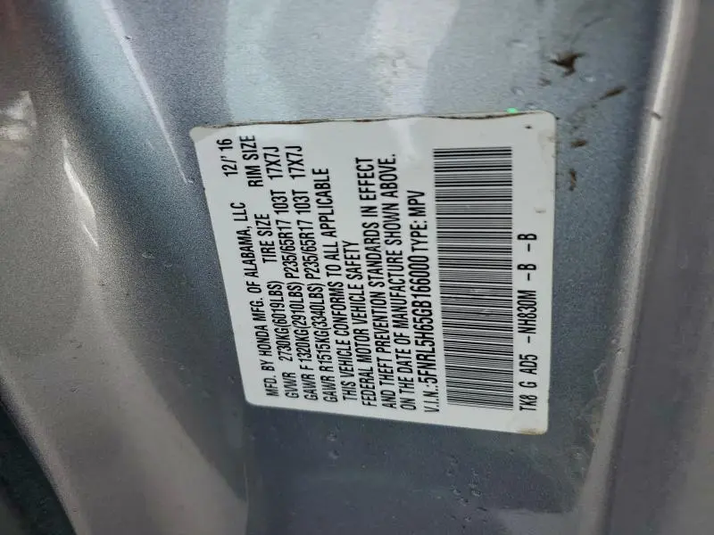 2016 HONDA ODYSSEY EXL  