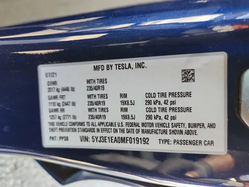 2021 TESLA MODEL 3   
