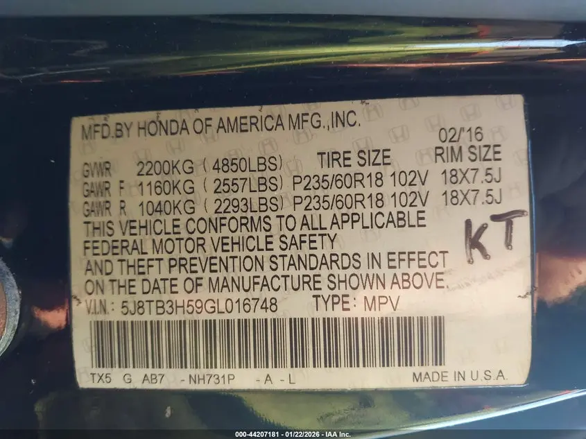 2016 ACURA RDX TECHNOLOGY   ACURAWATCH PLUS PACKAGES/TECHNOLOGY PACKAGE