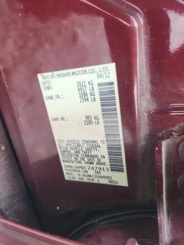 2012 NISSAN ALTIMA SR  