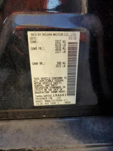 2016 NISSAN ALTIMA 2.5  