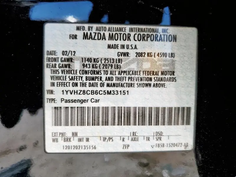 2012 MAZDA 6 S  