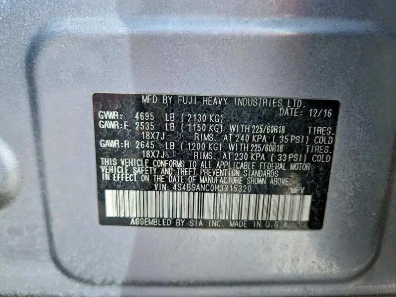 2017 SUBARU OUTBACK 2.5I LIMITED  