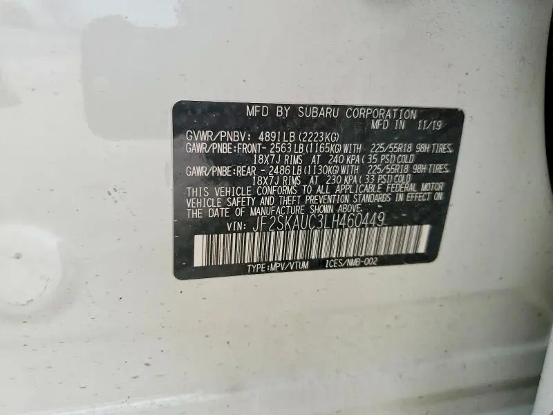 2020 SUBARU FORESTER LIMITED  