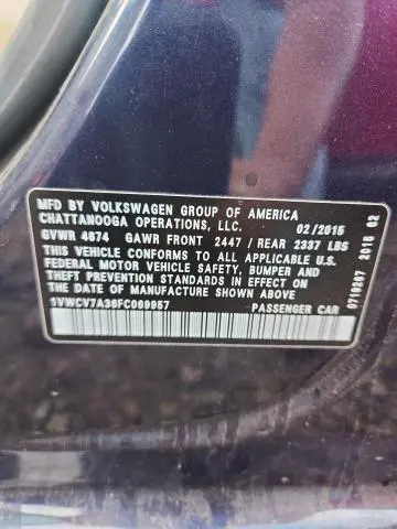 2015 VOLKSWAGEN PASSAT SEL  