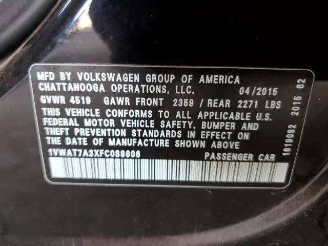 2015 VOLKSWAGEN PASSAT S