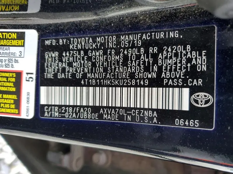 2019 TOYOTA CAMRY   