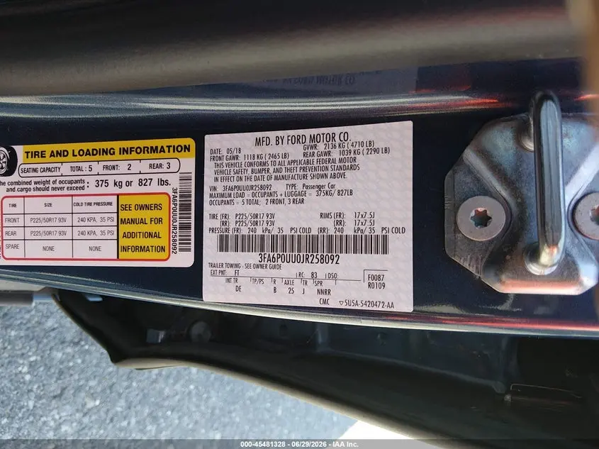 2018 FORD FUSION HYBRID S