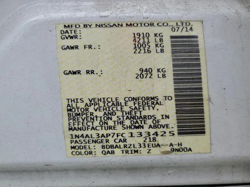 2015 NISSAN ALTIMA 2.5  