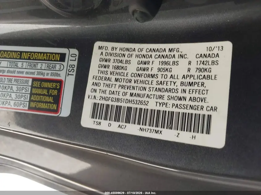 2013 HONDA CIVIC LX