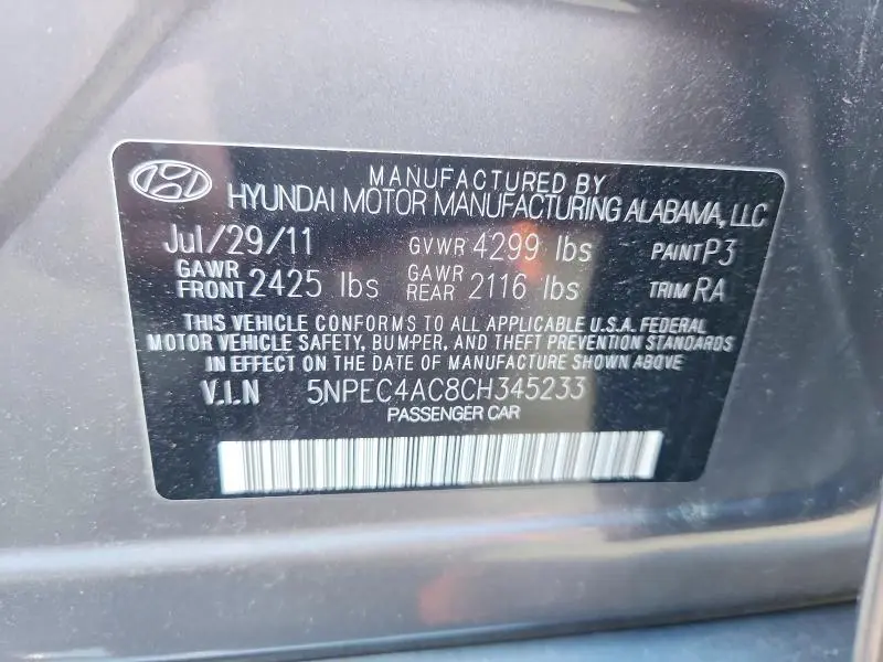 2012 HYUNDAI SONATA LIMITED  