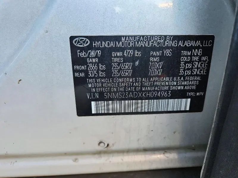 2019 HYUNDAI SANTA FE SE  