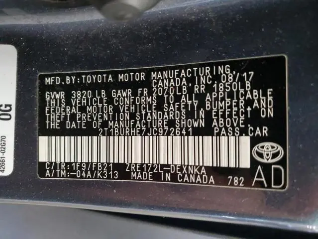 2018 TOYOTA COROLLA L  