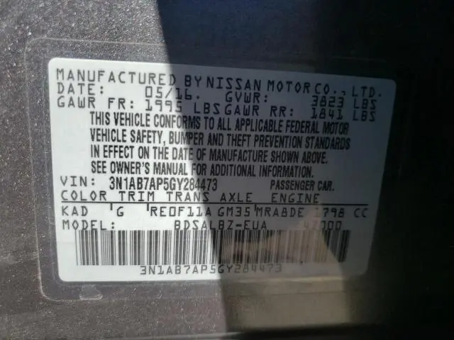 2016 NISSAN SENTRA S  