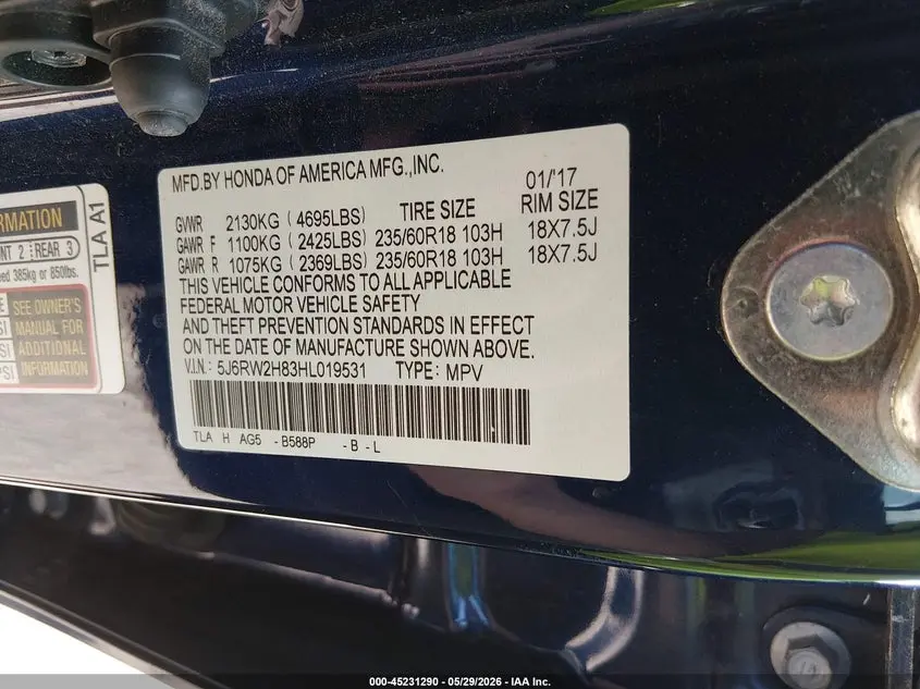 2017 HONDA CR-V EX-L/EX-L NAVI