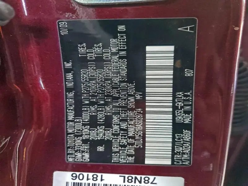 2010 TOYOTA SEQUOIA LIMITED  