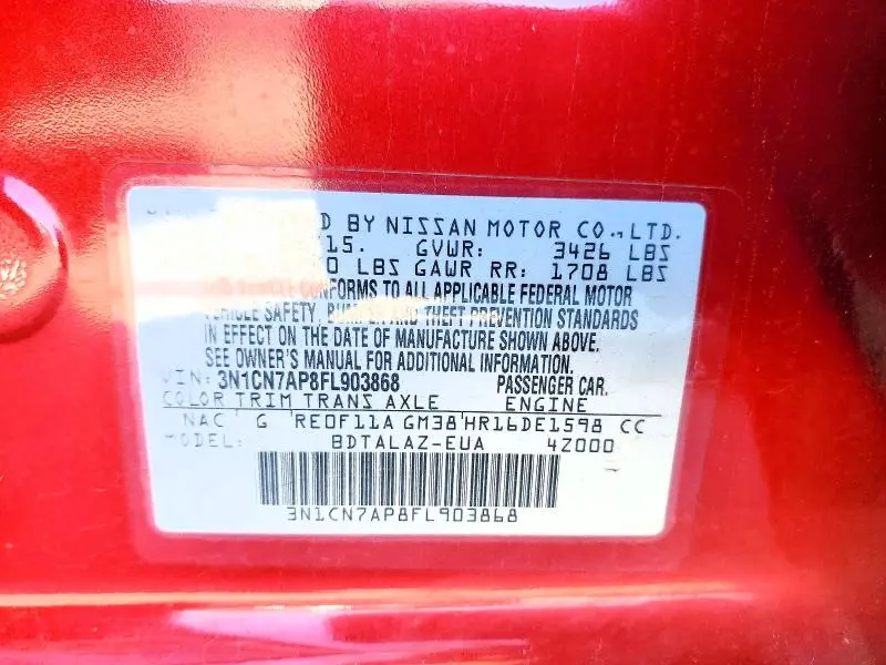 2015 NISSAN VERSA 1.6 S PLUS  