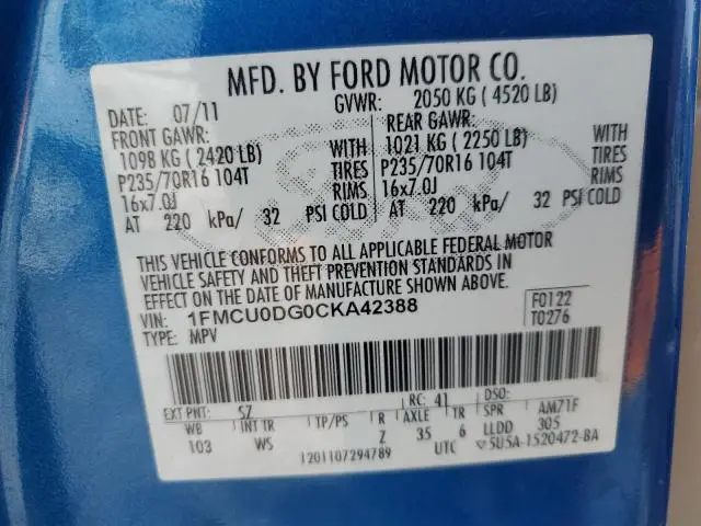 2012 FORD ESCAPE XLT  