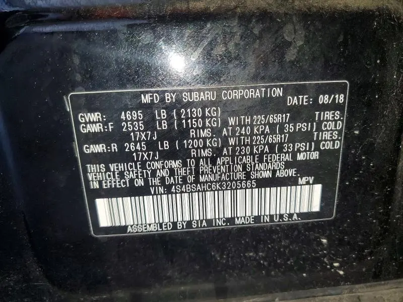 2019 SUBARU OUTBACK 2.5I PREMIUM  